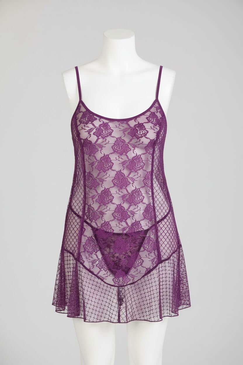 Büyük Beden Mor Kısa Tül Gecelik