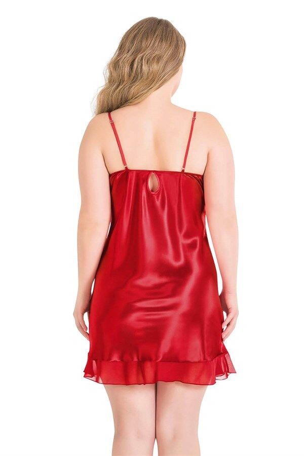 Aria's Closet Büyük Beden Kırmızı Kısa Saten Gecelik
