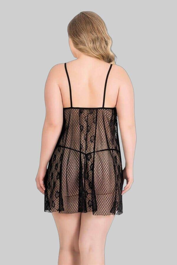 Arias Closet Büyük Beden Siyah Kısa Tül Gecelik