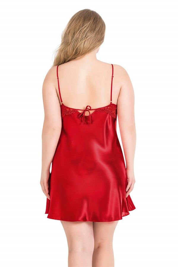 Arias Closet Büyük Beden Kırmızı Kısa İkili Saten Sabahlık Gecelik Takımı