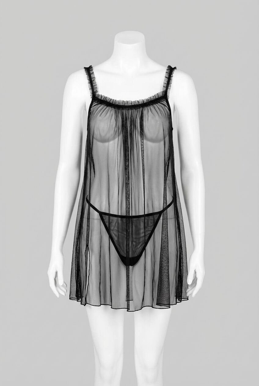 Arias Closet Siyah Kısa Tül Gecelik