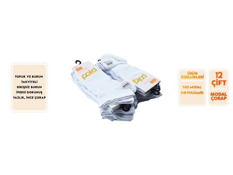 Pola 4150-Beyaz Yazlık Erkek Modal Patik 12'li