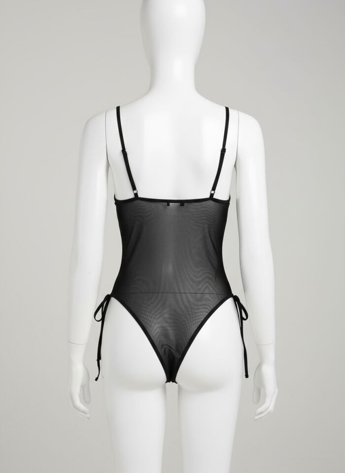 Arias Closet Derin Sırt Dekolteli Transparan Siyah Fantezi Body