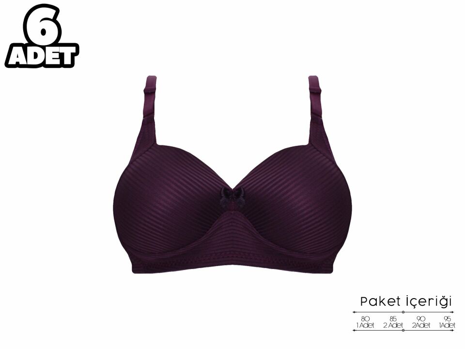 Liza 2150 Mor Balensiz Jakarlı B Cup Desteksiz Bayan Sütyen 6'lı