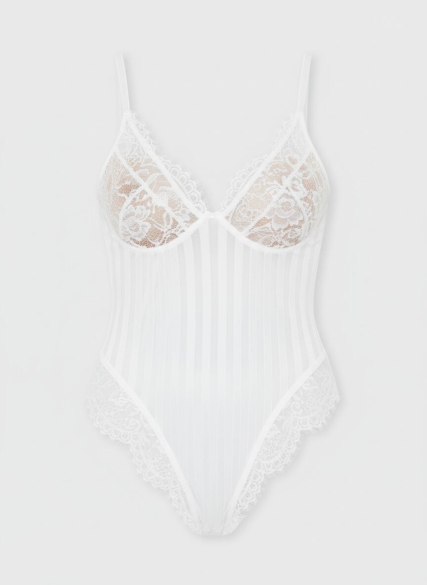Arias Closet Çizgili Beyaz Dantel Body