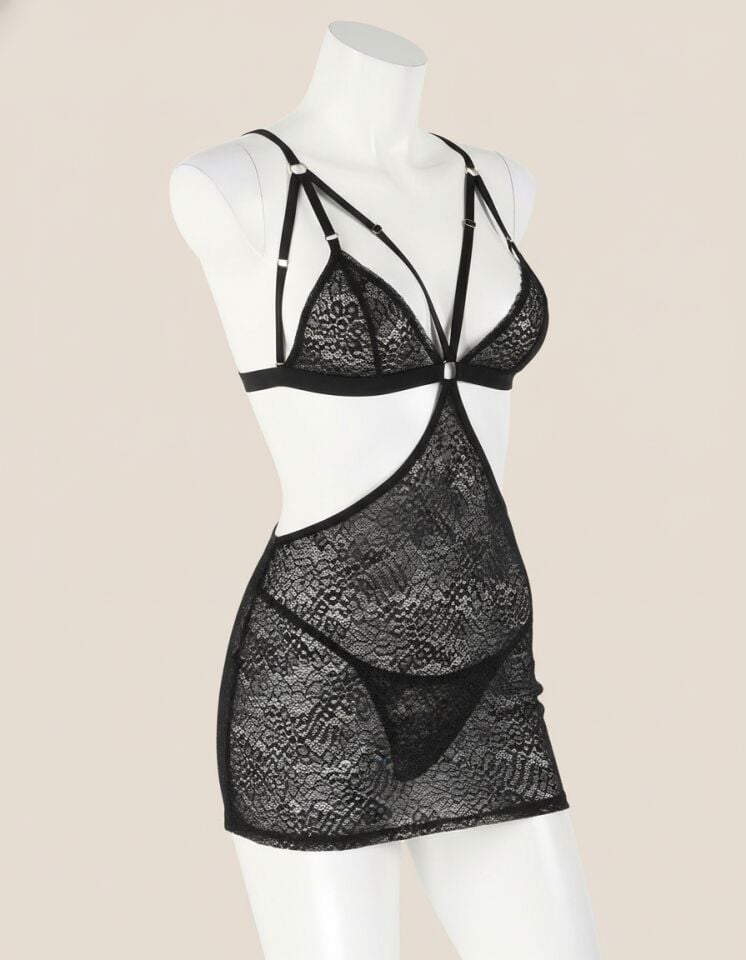 Arias Closet Simli Likralı  Dantel Babydoll