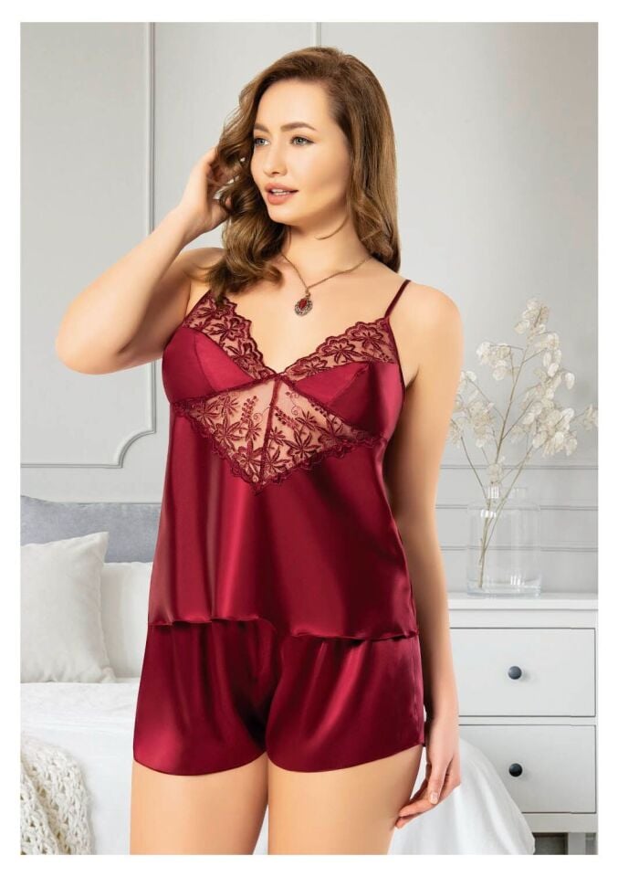 Miss Laris 4215 Battal Beden Bayan Saten Şortlu Takım