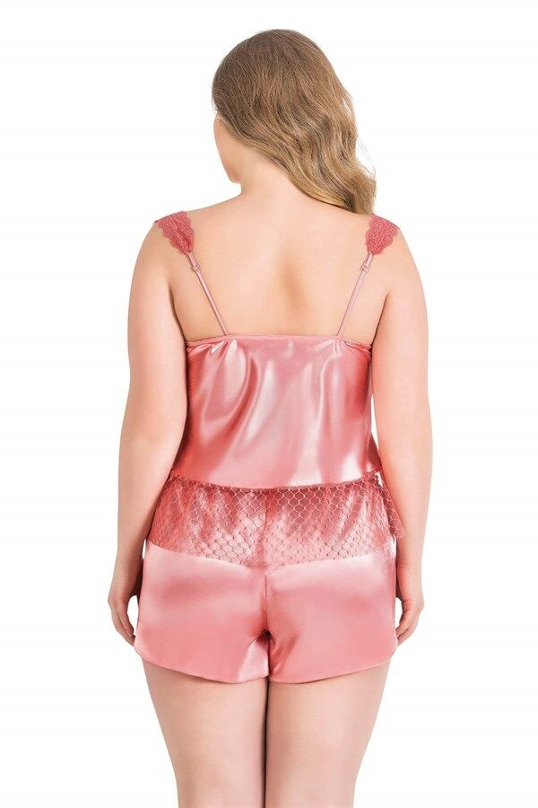 Arias Closet Büyük Beden Mercan Saten Babydoll Şort Takımı