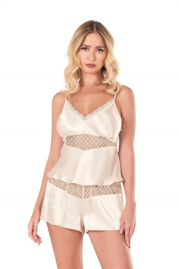 Arias Closet Fildişi Saten Babydoll Şort Takımı