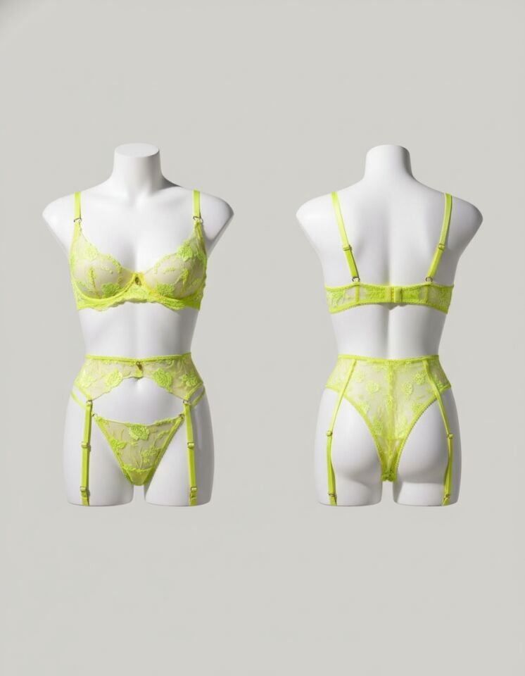 Arias Closet Sarı Çiçek Desenli Fosforlu Fantezi Jartiyer Takımı