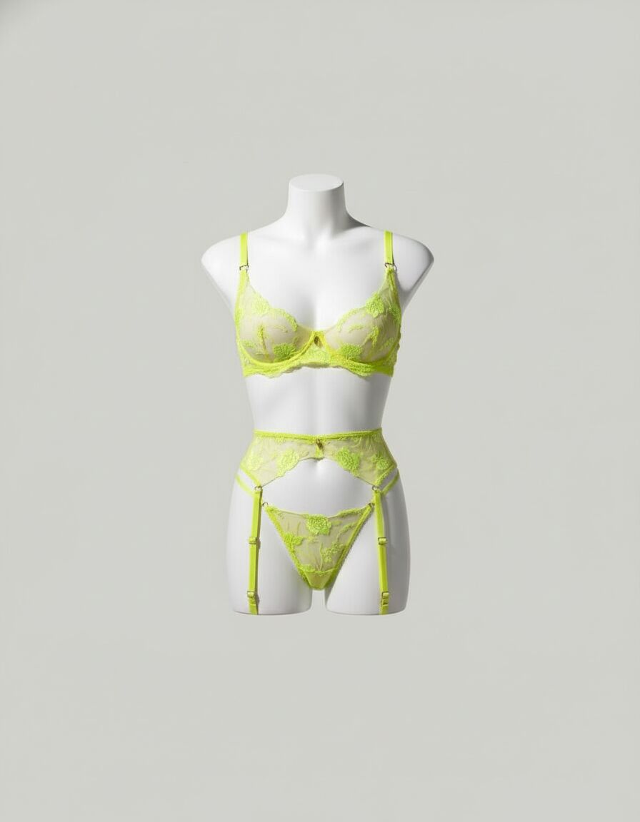 Sarı Çiçek Desenli Fosforlu Fantezi Jartiyer Takımı