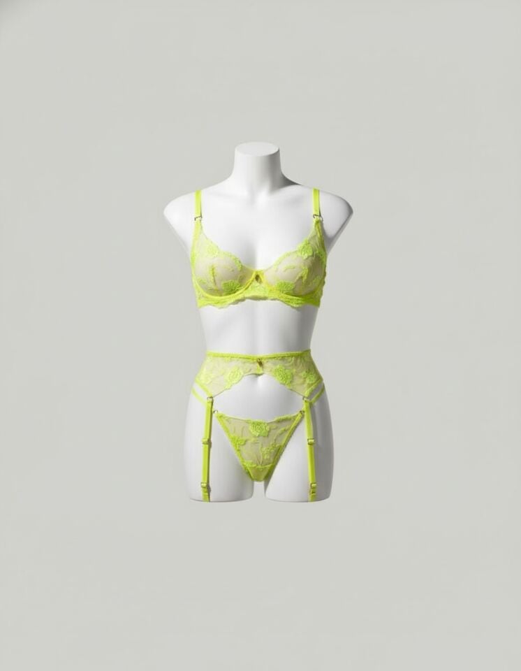 Arias Closet Sarı Çiçek Desenli Fosforlu Fantezi Jartiyer Takımı