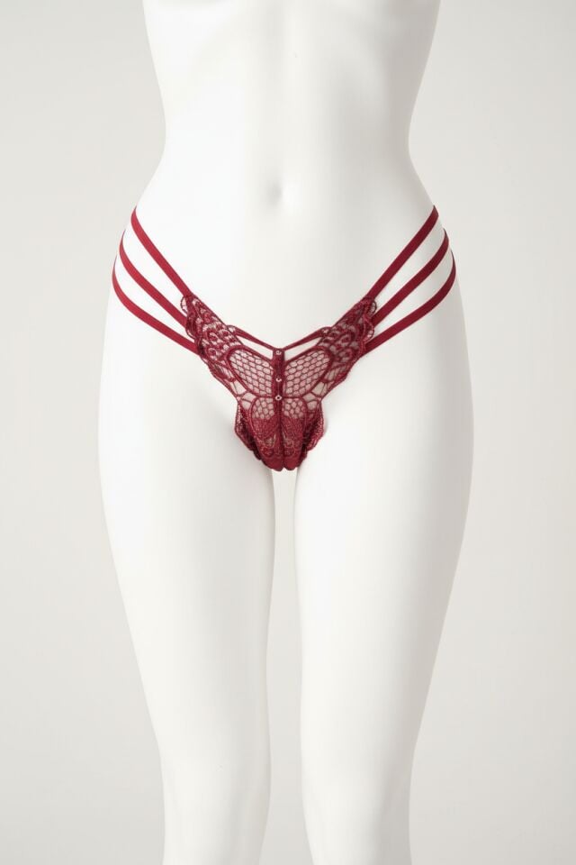 Arias Closet Bordo Kelebek Desen Tanga String