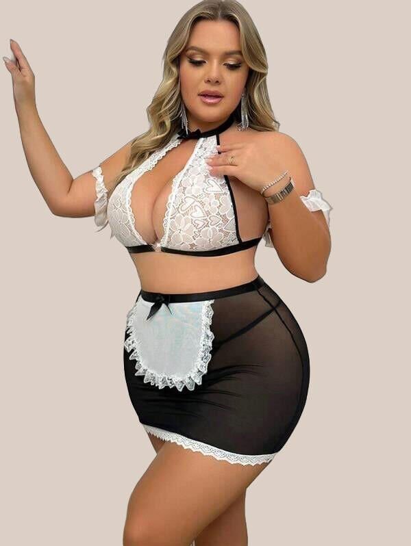 Özel Tasarım Büyük Beden Dantelli Fantezi Hizmetçi Kostümü