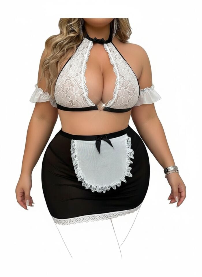 Arias Closet Özel Tasarım Büyük Beden Dantelli Fantezi Hizmetçi Kostümü