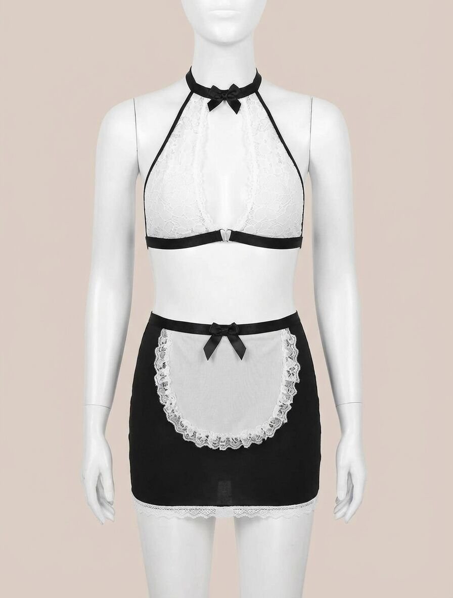 Özel Tasarım Büyük Beden Dantelli Fantezi Hizmetçi Kostümü