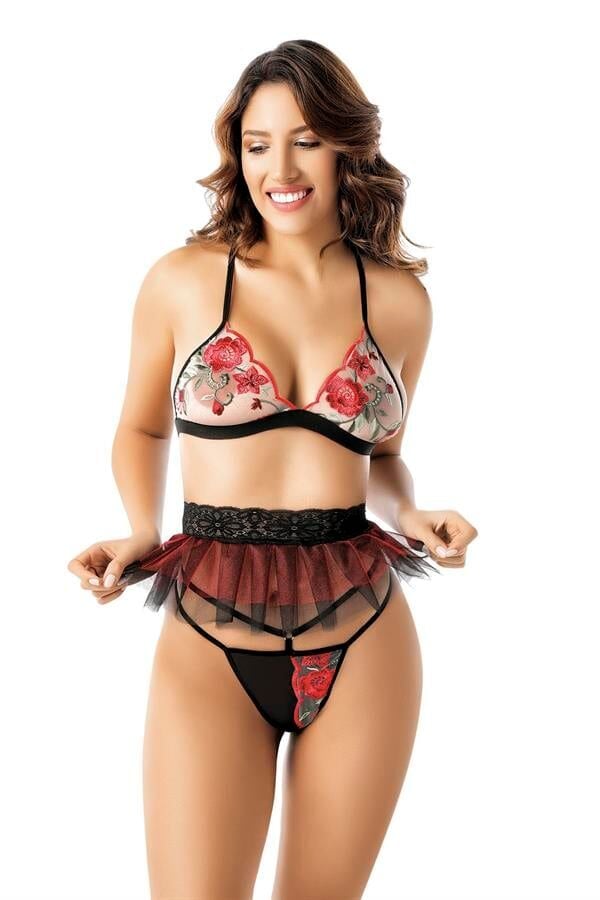 Arias Closet Nakış Detaylı Fantazi Sütyen Tanga String Takımı