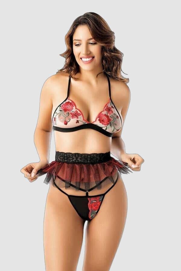 Arias Closet Nakış Detaylı Fantazi Sütyen Tanga String Takımı