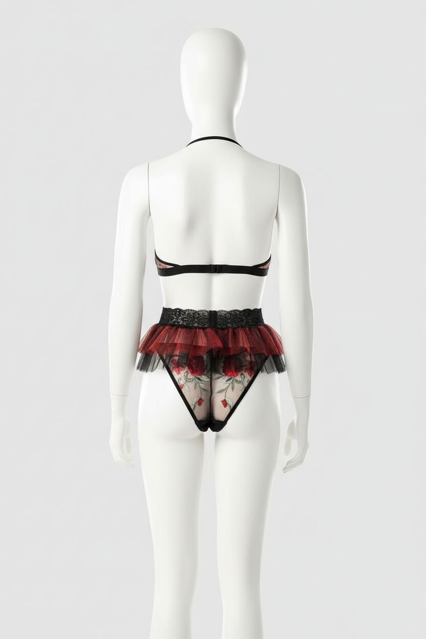 Arias Closet Nakış Detaylı Fantazi Sütyen Tanga String Takımı