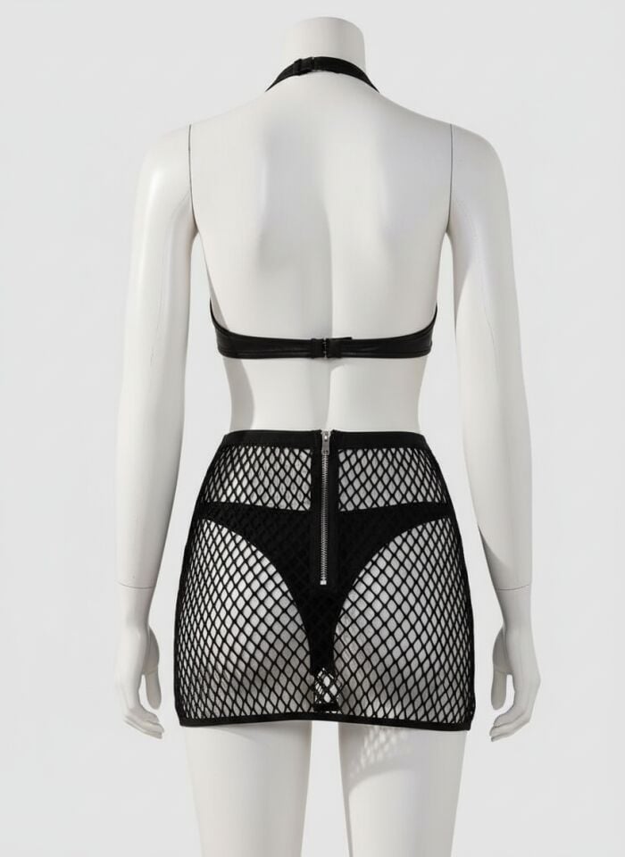 Arias Closet Deri Siyah Fileli Fantezi Sütyen Takımı