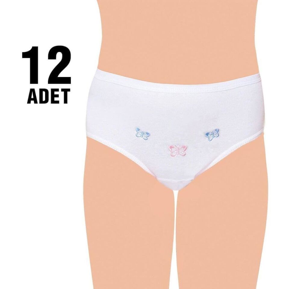 Tutku 821 Kız Çocuk İnce Bel İşlemeli Slip Külot 12'li