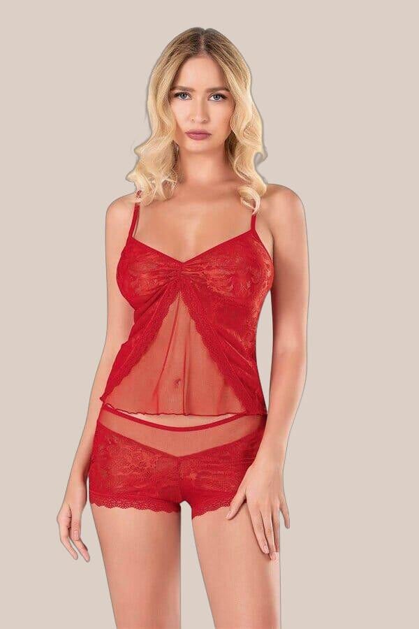 Arias Closet Kırmızı Jakarlı Babydoll Şort Takımı