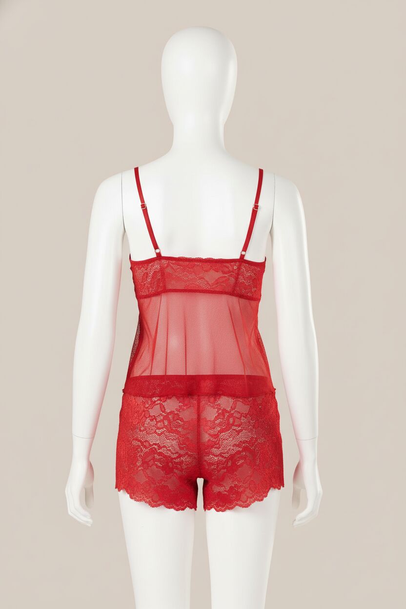 Arias Closet Kırmızı Jakarlı Babydoll Şort Takımı