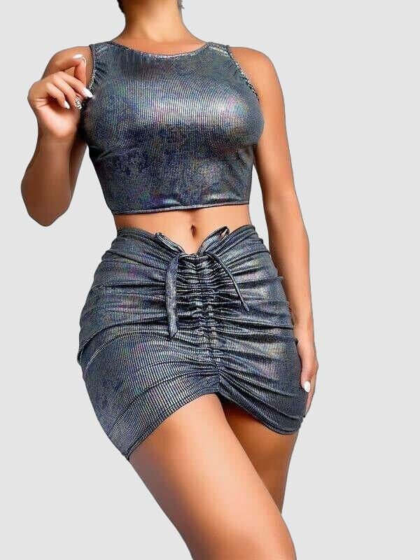 Büzgü Etekli Fantezi Elbise Takım