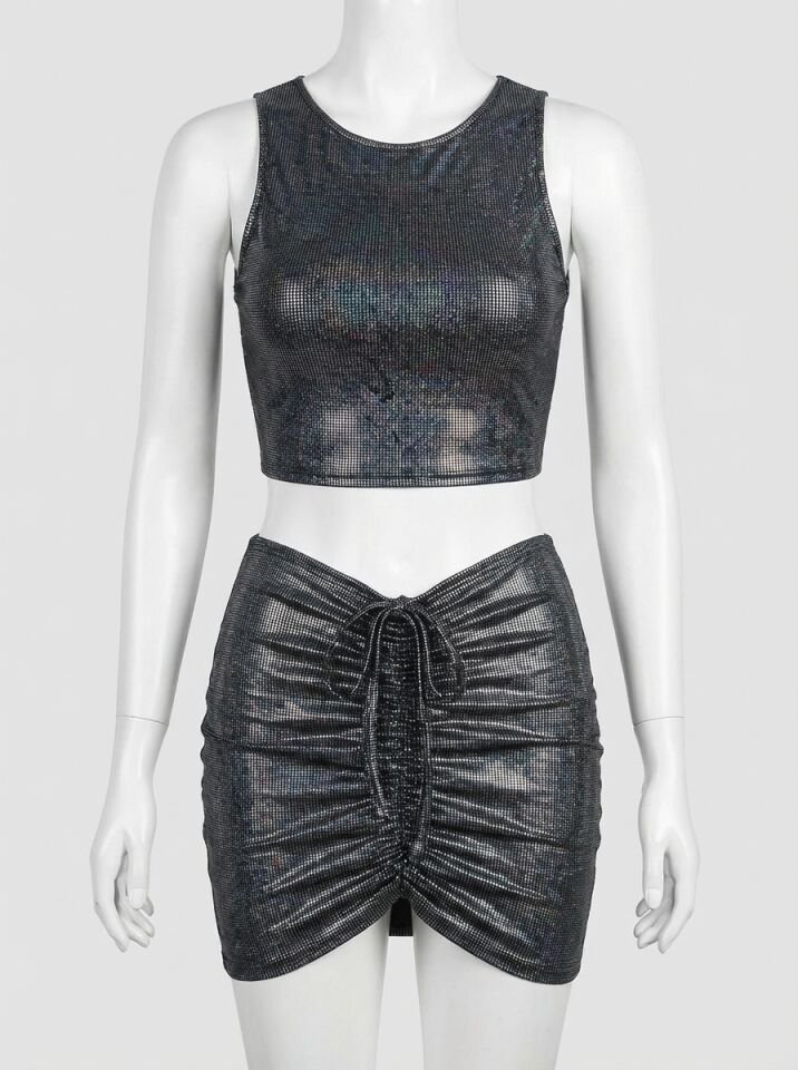 Büzgü Etekli Fantezi Elbise Takım