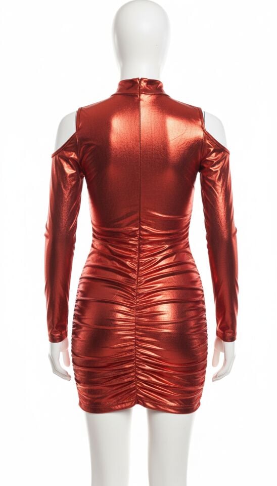 Arias Closet Kırmızı Göğüs Dekolteli Deri Fantezi Elbise