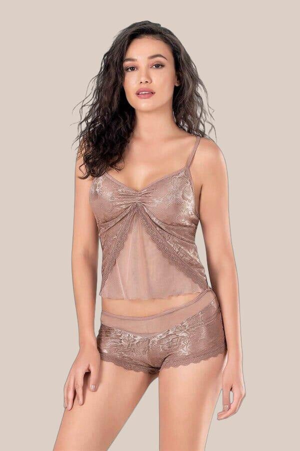 Arias Closet Vizon Jakarlı Babydoll Şort Takımı