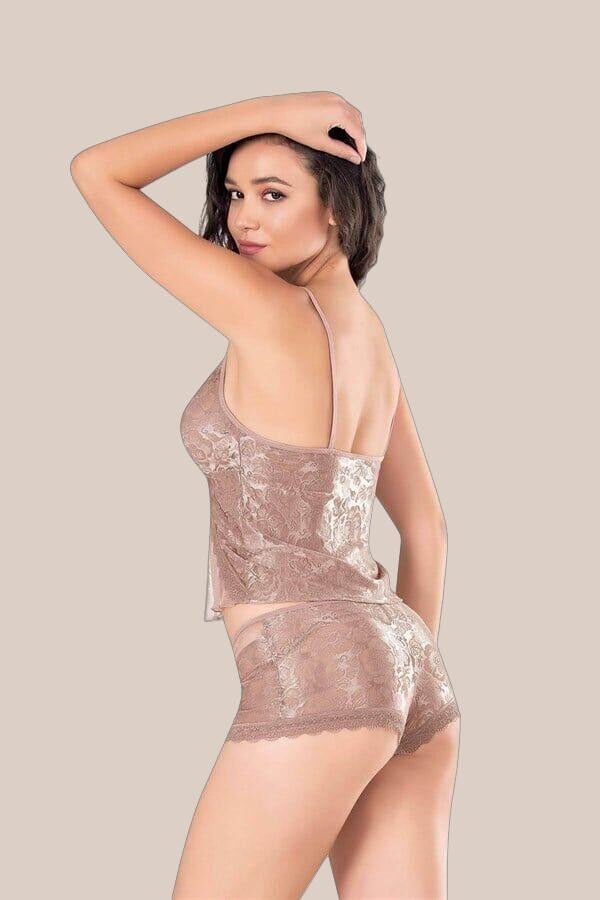 Arias Closet Vizon Jakarlı Babydoll Şort Takımı