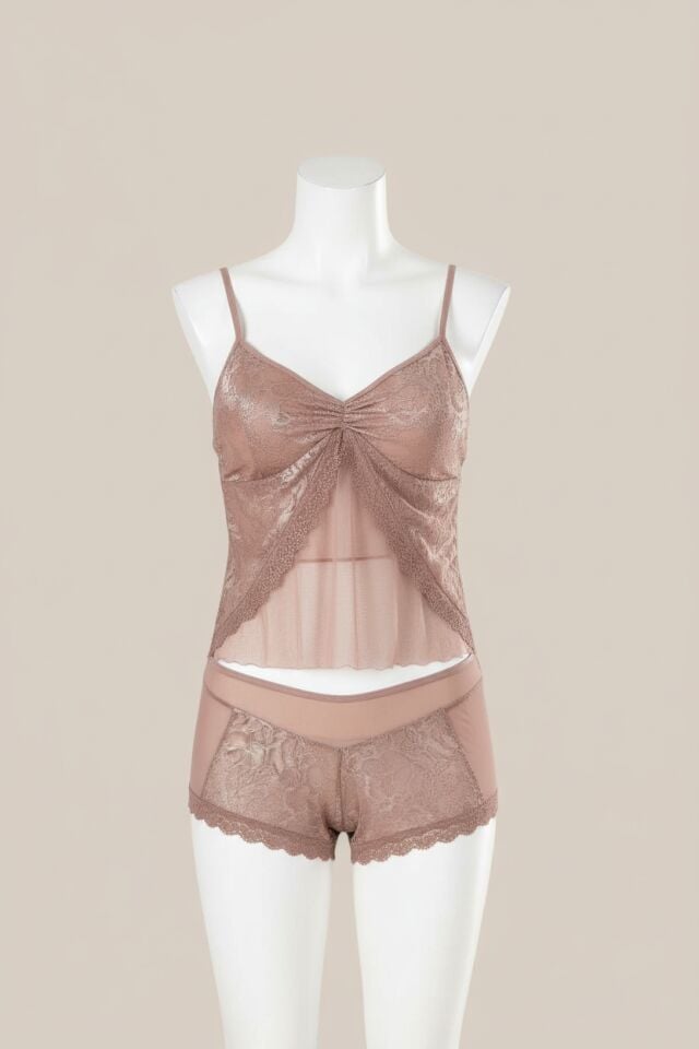 Arias Closet Vizon Jakarlı Babydoll Şort Takımı