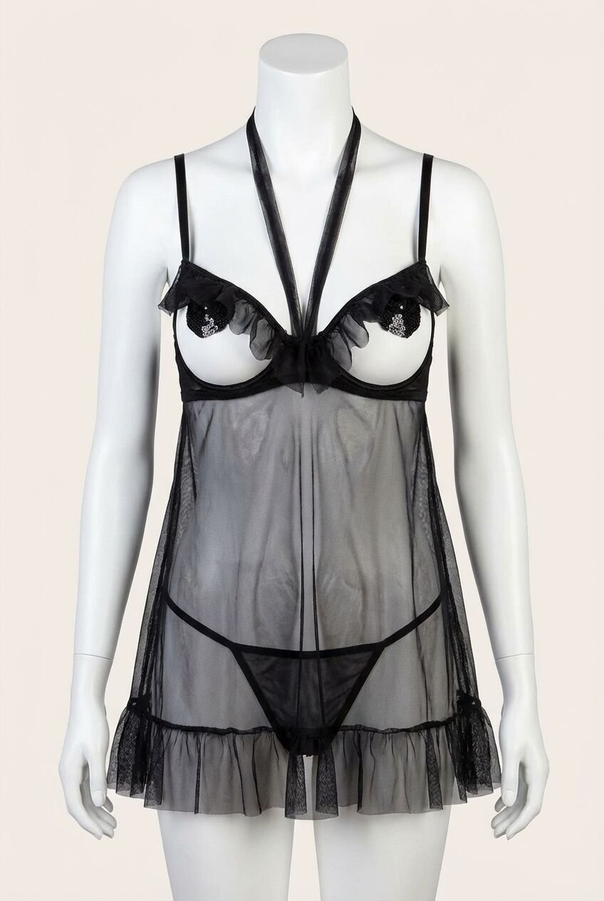 Siyah Göğüsü Açık Fantezi  Babydoll