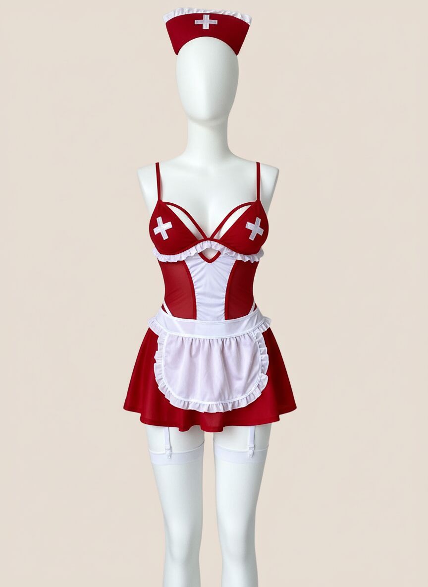 Arias Closet Göğüs Dekolteli Mini Fantezi Hemşire Kostümü