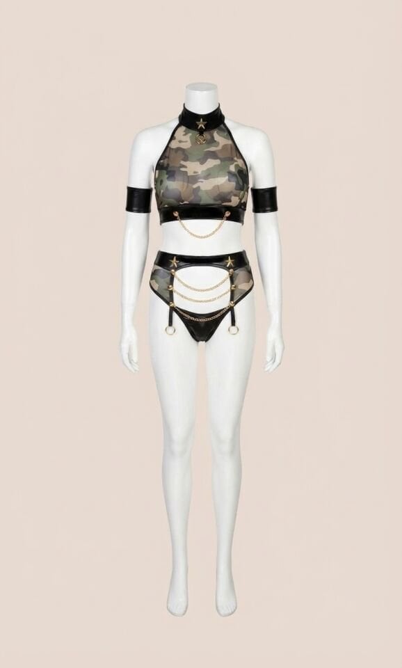 Yeşil Kamuflaj Seksi Asker Kostümü