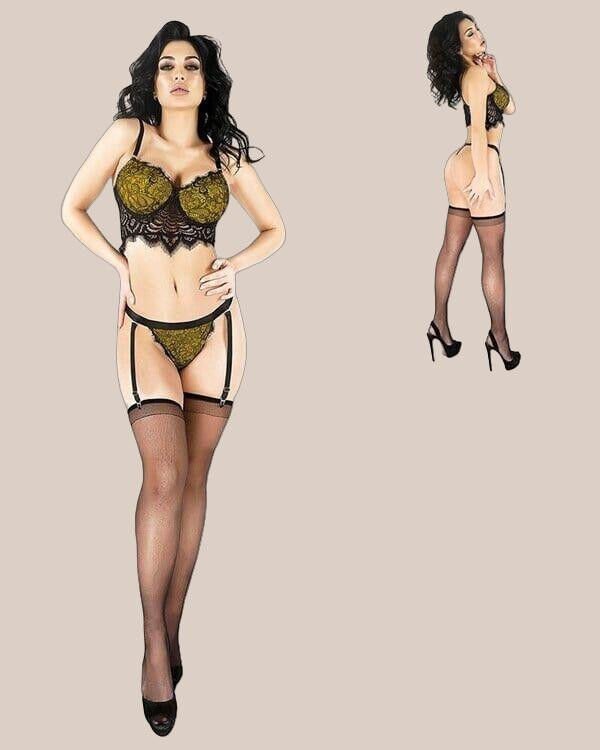 Arias Closet Fantazi Sarı Lamine Dantel Jartiyer Büstiyer Takım