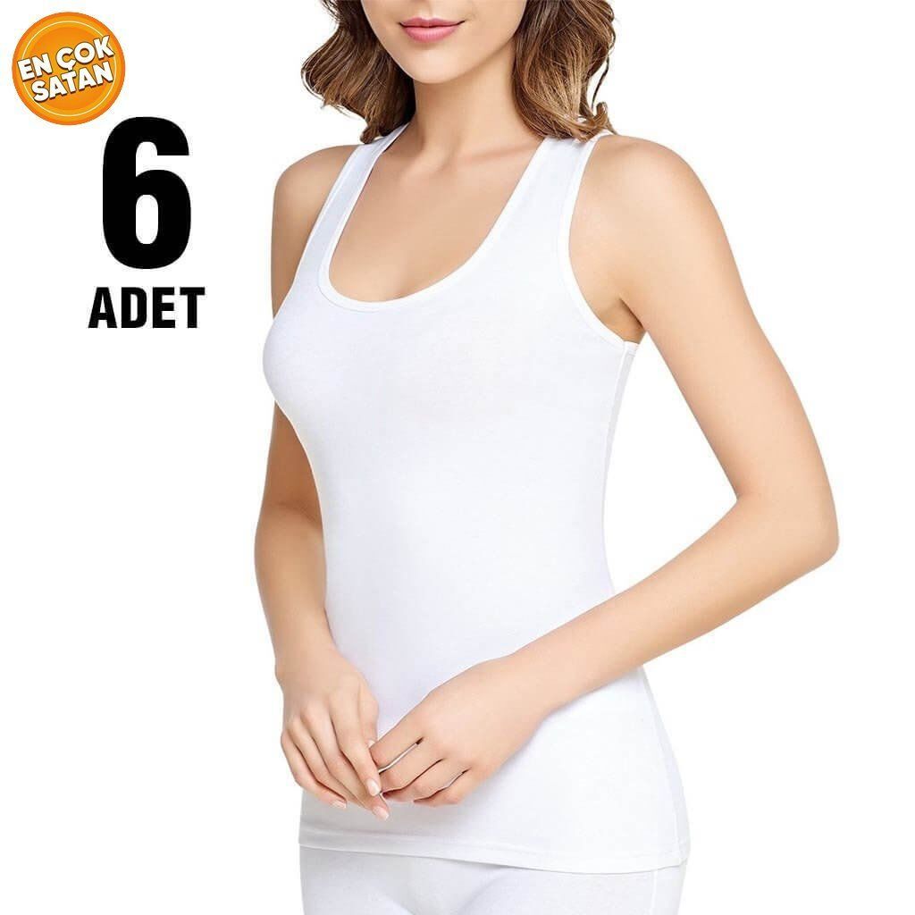 Tutku Beyaz Ribana Bayan Kalın Askılı Atlet 6'lı