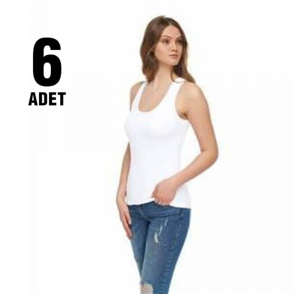 Tutku Beyaz Ribana Bayan Kalın Askılı Atlet 6'lı