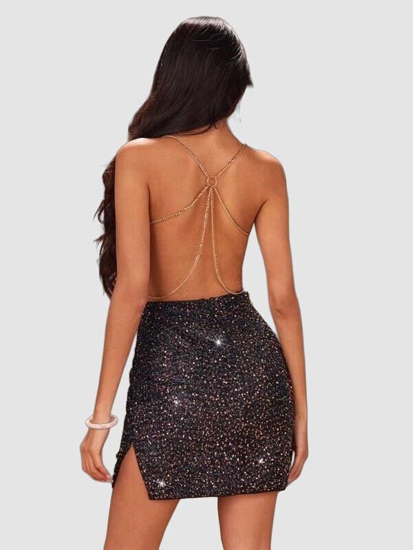 Arias Closet Sırt Zincir Dekolteli Seksi Mini Kadın Elbise