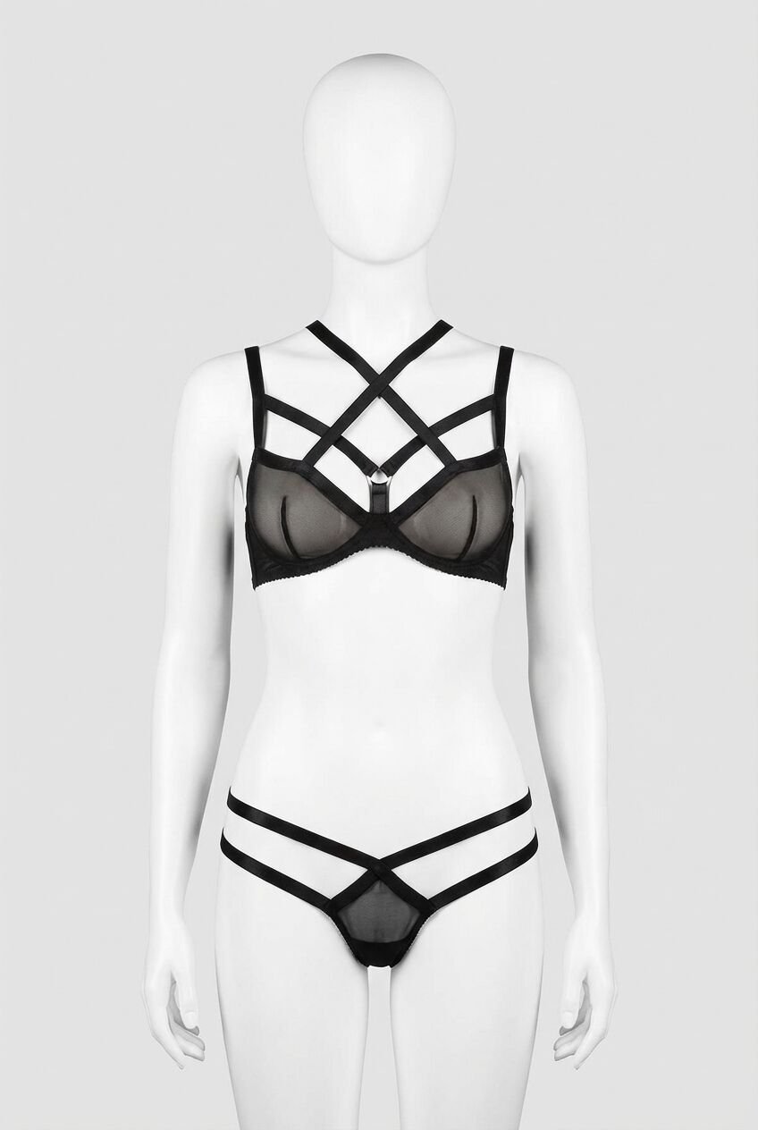 Siyah Transparan Fantezi Sütyen Külot Takımı