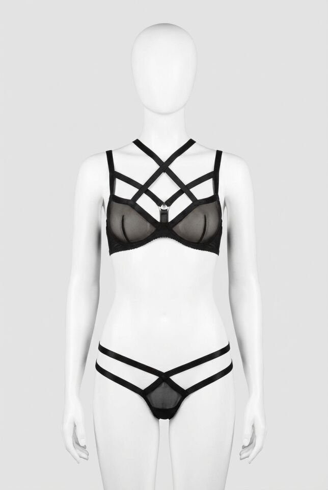 Siyah Transparan Fantezi Sütyen Külot Takımı