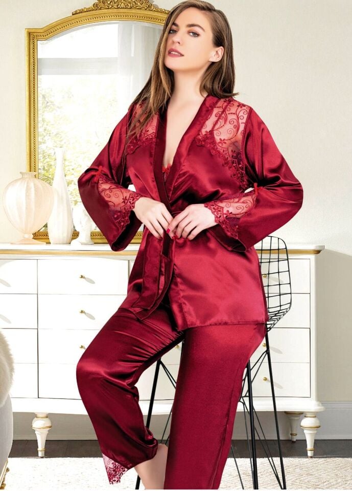 Miss Laris 5045 Bayan Üçlü Saten Takım