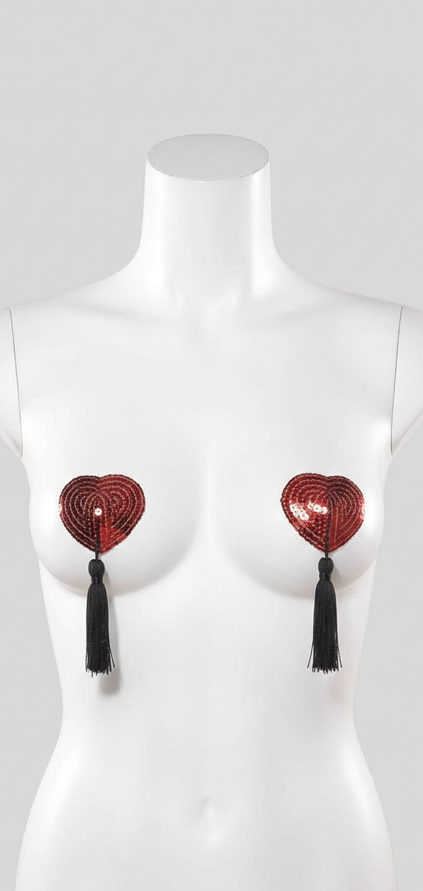 Kırmızı Siyah Püsküllü Fantezi Göğüs Ucu Kapatıcı