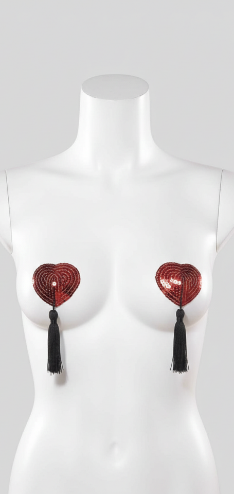 Kırmızı Siyah Püsküllü Fantezi Göğüs Ucu Kapatıcı