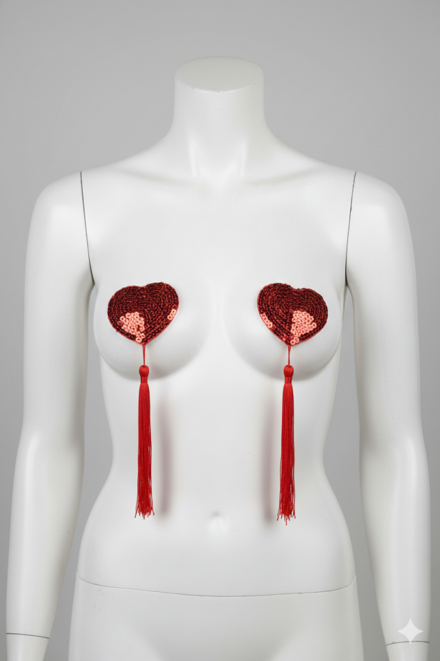 Kırmızı Püsküllü Fantezi Göğüs Ucu Kapatıcı