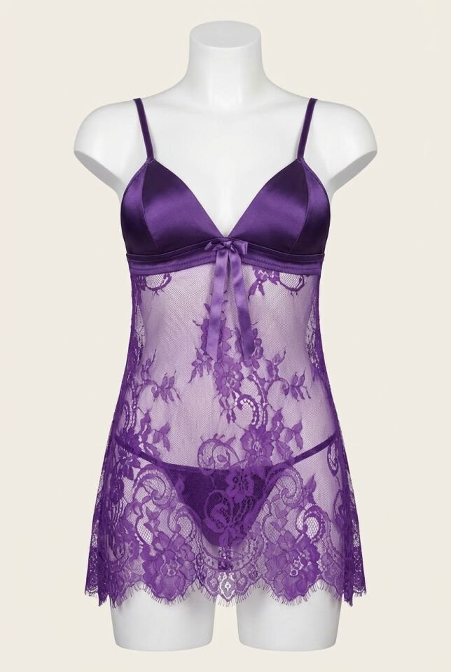 Saten Kaplı Dantell Babydoll