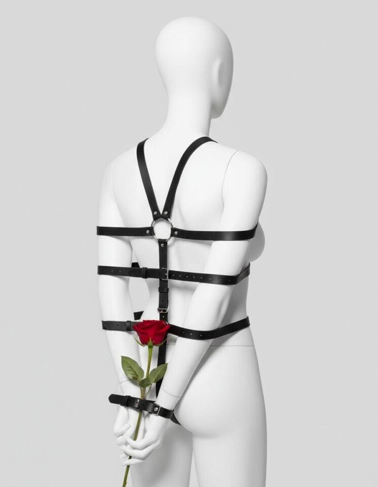 Arias Closet Siyah Deri Maskeli Arkadan Bağlamalı Fantezi Harness Aksesuar