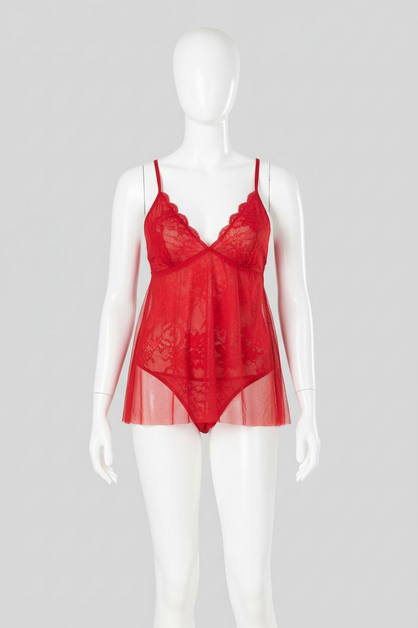 Arias Closet Kırmızı Jakarlı Bodysuit Gecelik