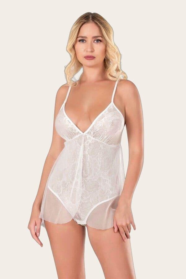 Arias Closet Ekru Jakarlı Bodysuit Gecelik